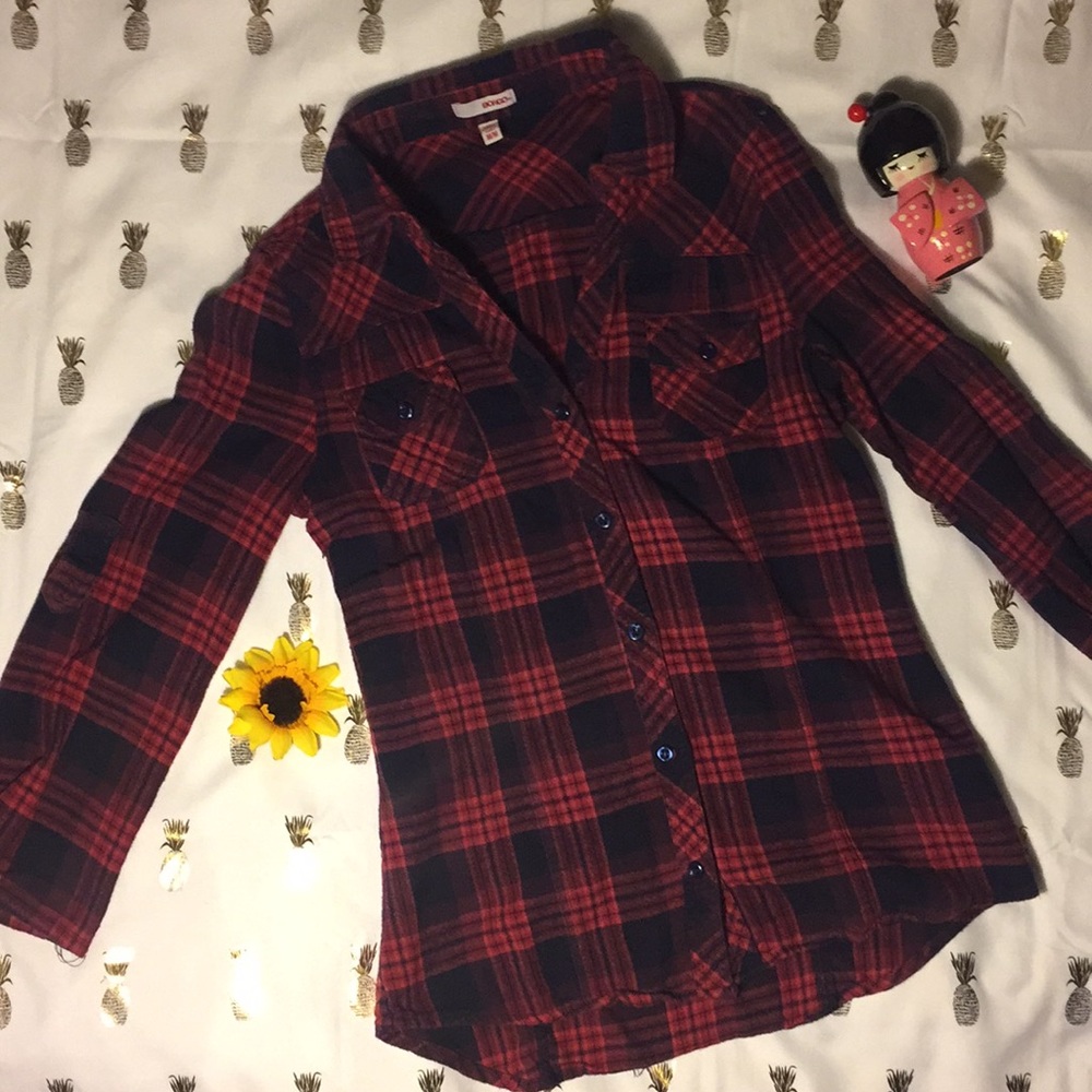 Bongo plaid button down shirt in red/navy
